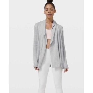 Lululemon Sundown Sweater Wrap Women's Sz 8 Gray Cardigan Hooded Cashmere Blend